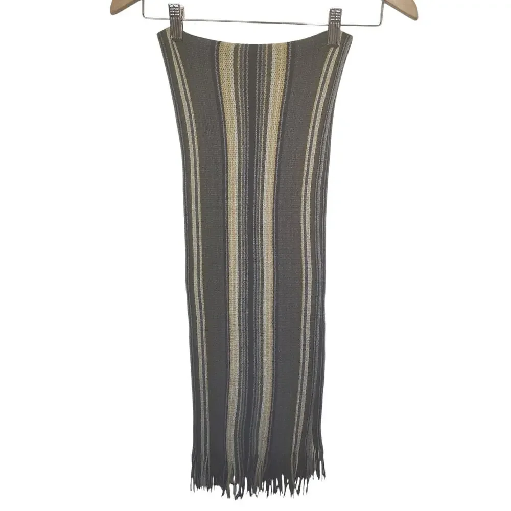 Echo Soft Acrylic Striped Fringe Scarf Gray Tan Blue Unisex Winter Wrap